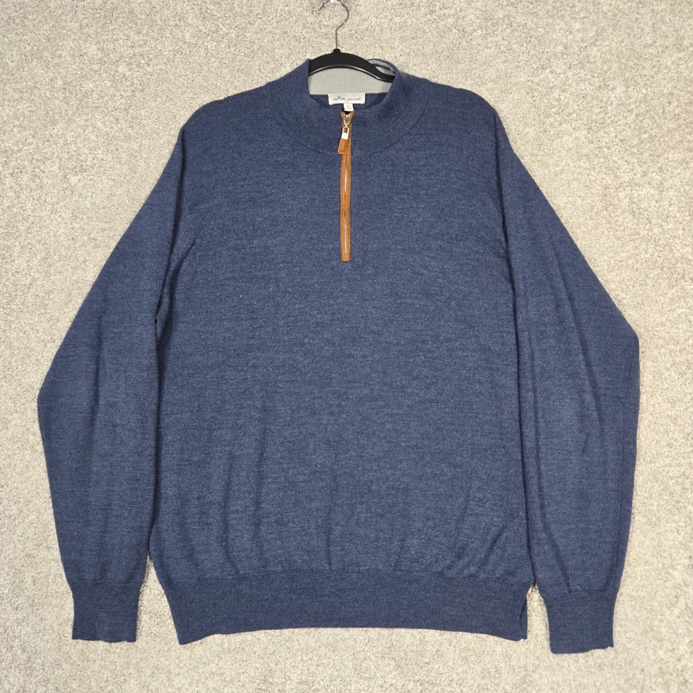 Peter Millar Crown Soft 1/4 Zip Sweater Men's XL Merino Wool Silk blue